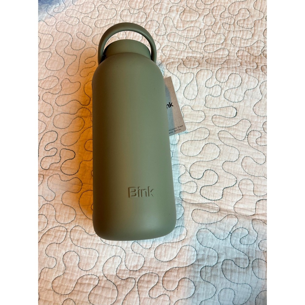 Bink Big Bottle 36oz Borosilicate Glass Water Bottle Sage Green Silicone Sleeve